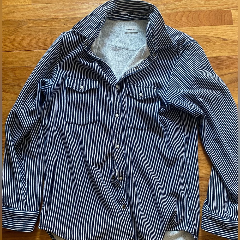 Taylor Stitch Hickory Striped Glacier Shirt 44 XL